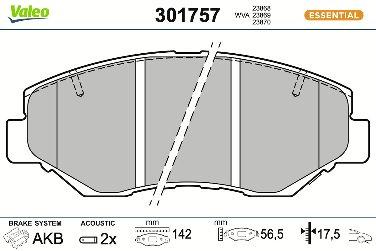 Jeu de 4 plaquettes de frein VALEO ref. 301757